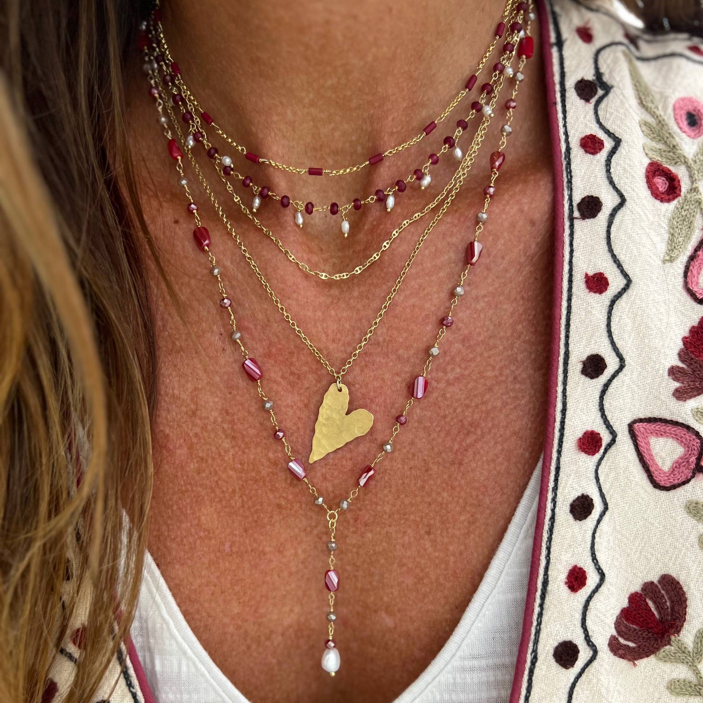 Collana cristalli multifomre bordeaux e fango 48cm - Lumiere Bijoux