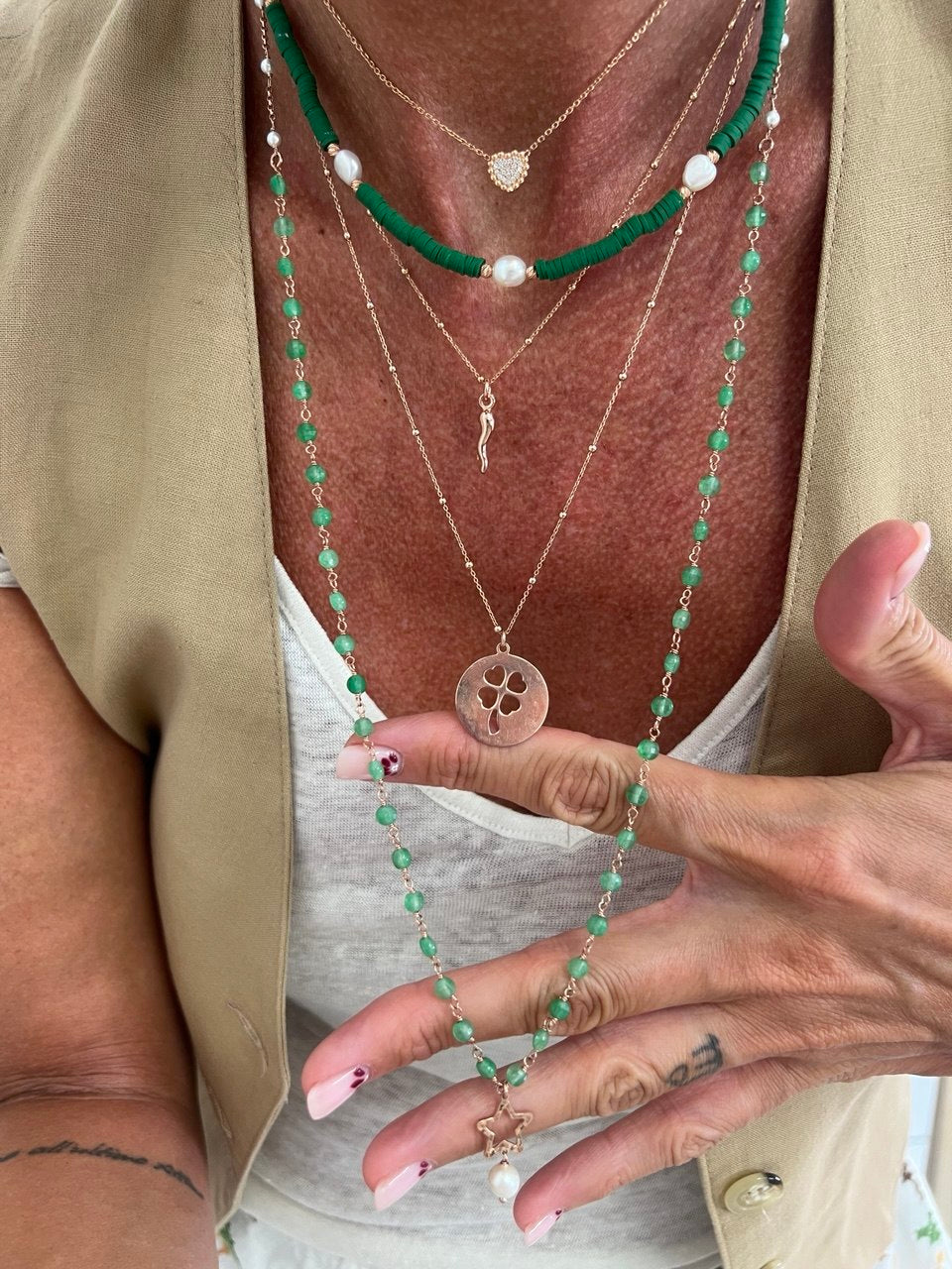 Collana catena rolò cm 35 con cuore di zirconi con contorno rosé - Lumiere Bijoux