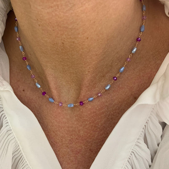 Collana cristalli viola, lilla, azzurro polvere cm 40