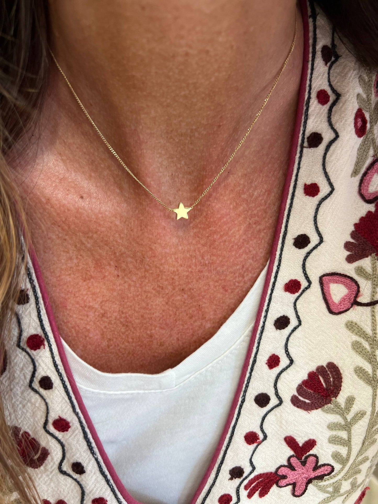 Collana catena grumette fine con stella in linea in argento 925 dorato - Lumiere Bijoux