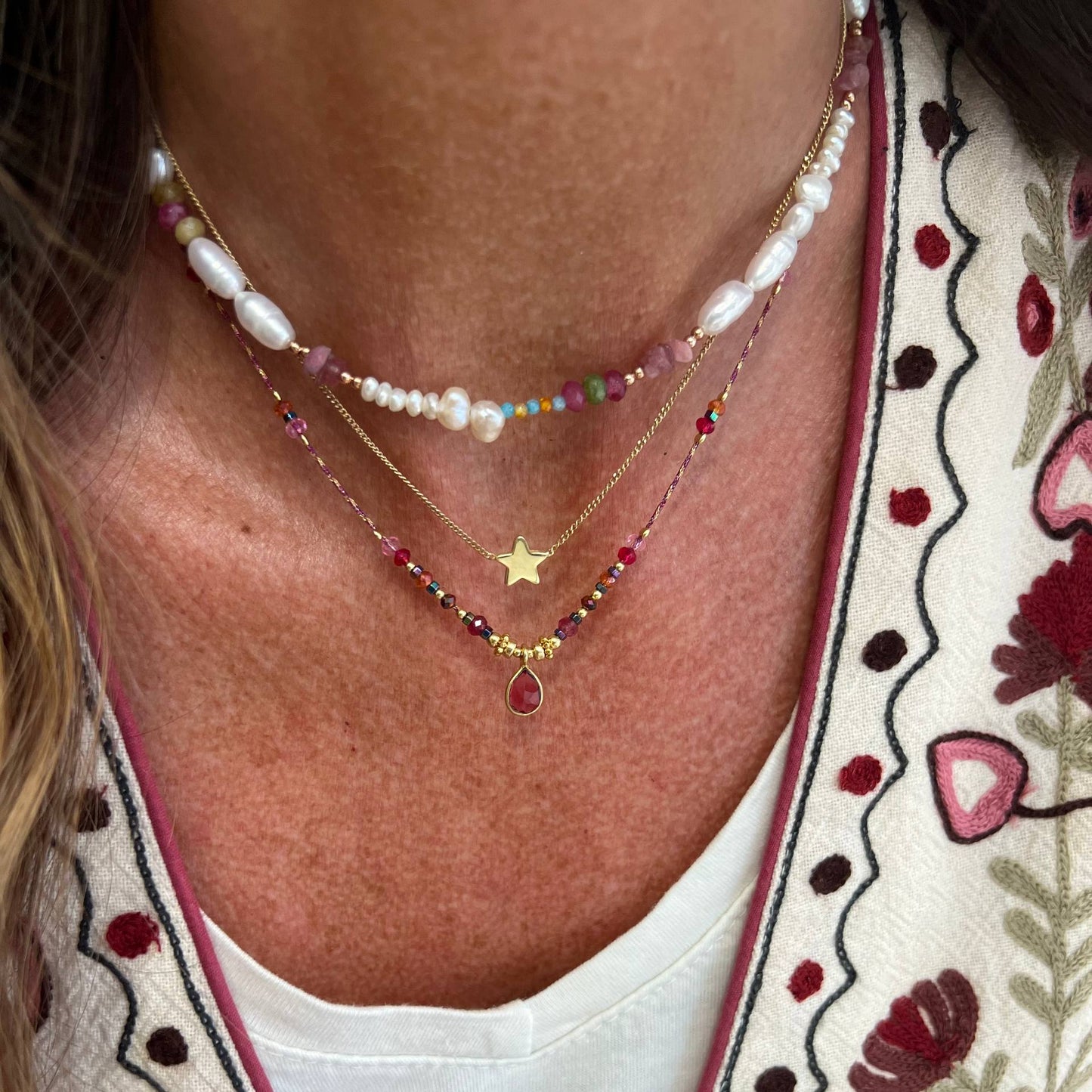 Collana catena grumette fine con stella in linea in argento 925 dorato - Lumiere Bijoux