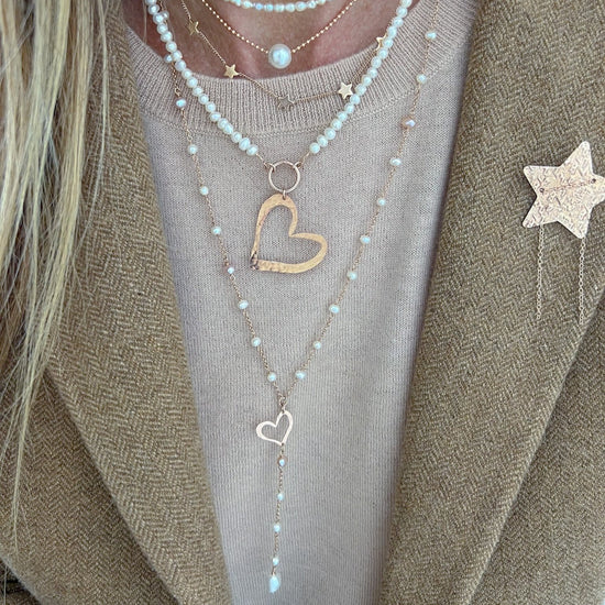 Collana rosario lunga cm 60 con perle bianche e rosa con cuore Corazon