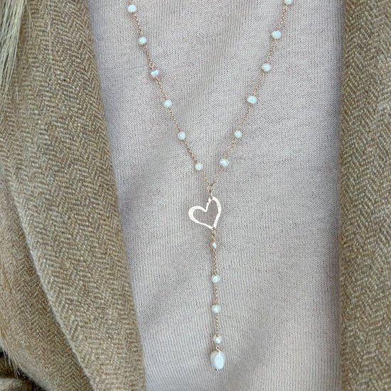 Collana rosario lunga cm 60 con perle bianche e cuore Corazon