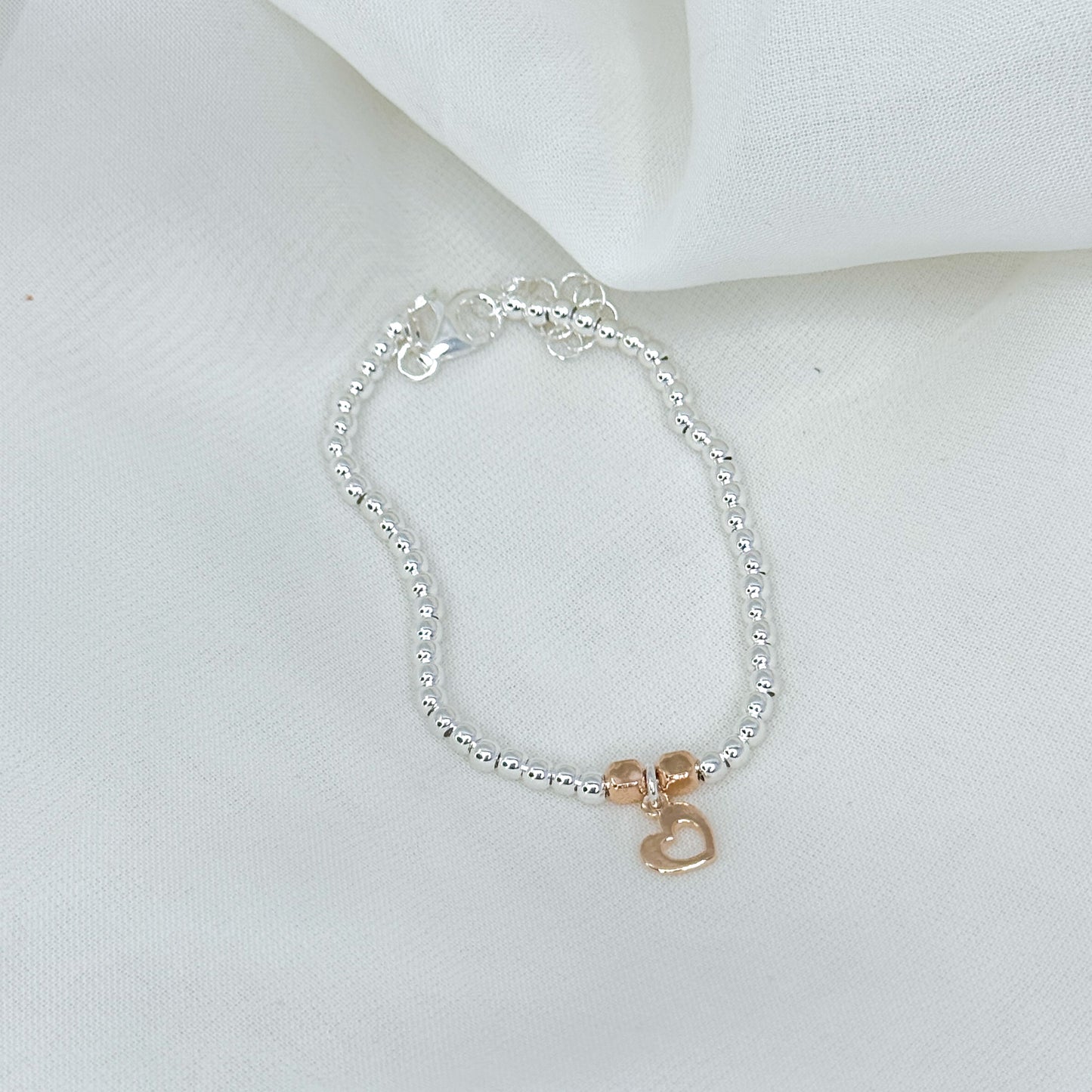 Bracciale sfere argento 925 con stella o cuore pendente rosé - Lumiere Bijoux