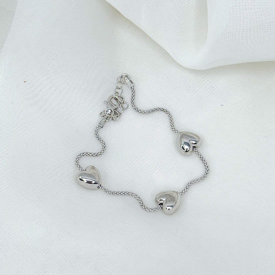 Bracciale catena coreana con tre cuori bombati argento 925 - Lumiere Bijoux
