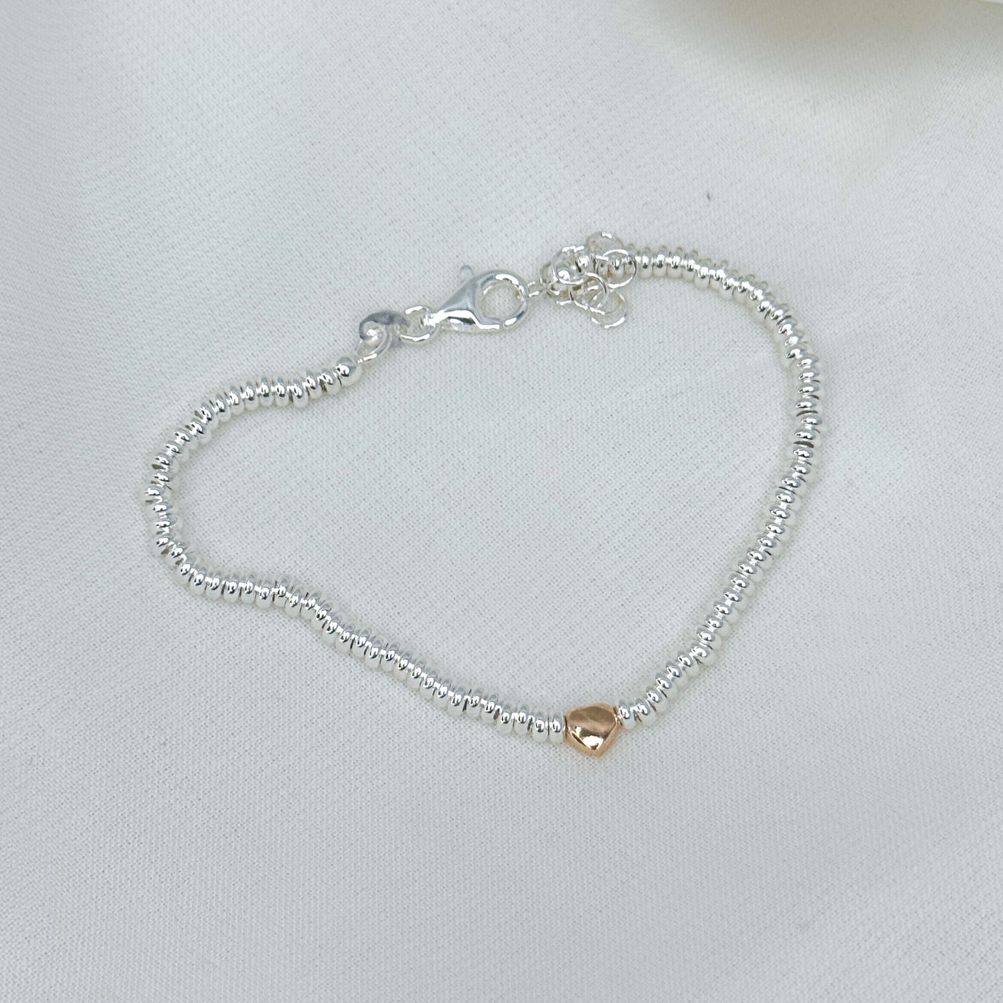 Bracciale sfere schiacciate argento 925 con stella o cuore rosé in linea - Lumiere Bijoux
