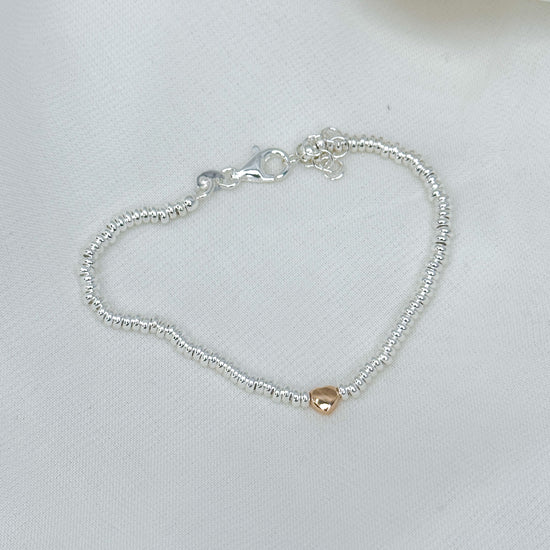 Bracciale sfere schiacciate argento 925 con stella o cuore rosé in linea - Lumiere Bijoux
