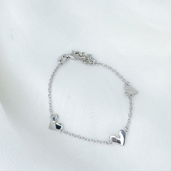 Bracciale catena forzatina con tre cuori in argento 925 - Lumiere Bijoux