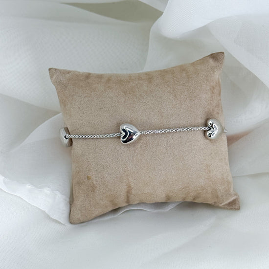 Bracciale catena coreana con tre cuori bombati argento 925 - Lumiere Bijoux