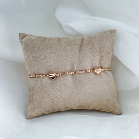 Bracciale catena coreana con tre cuori bombati in argento rosé - Lumiere Bijoux