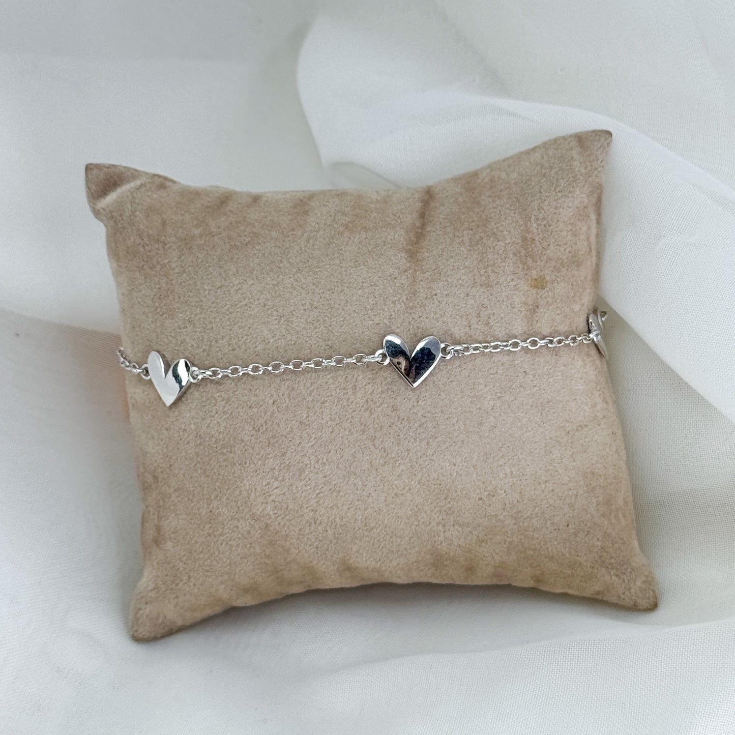 Bracciale catena forzatina con tre cuori in argento 925 - Lumiere Bijoux