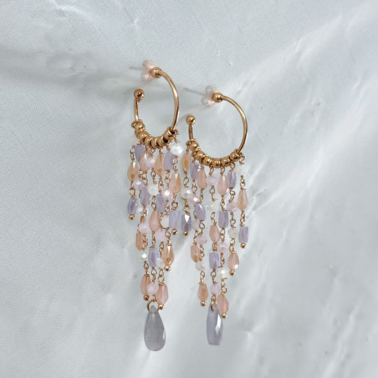 Coppia orecchini cerchio con cascata di cristalli cipriati base argento rosé - Lumiere Bijoux