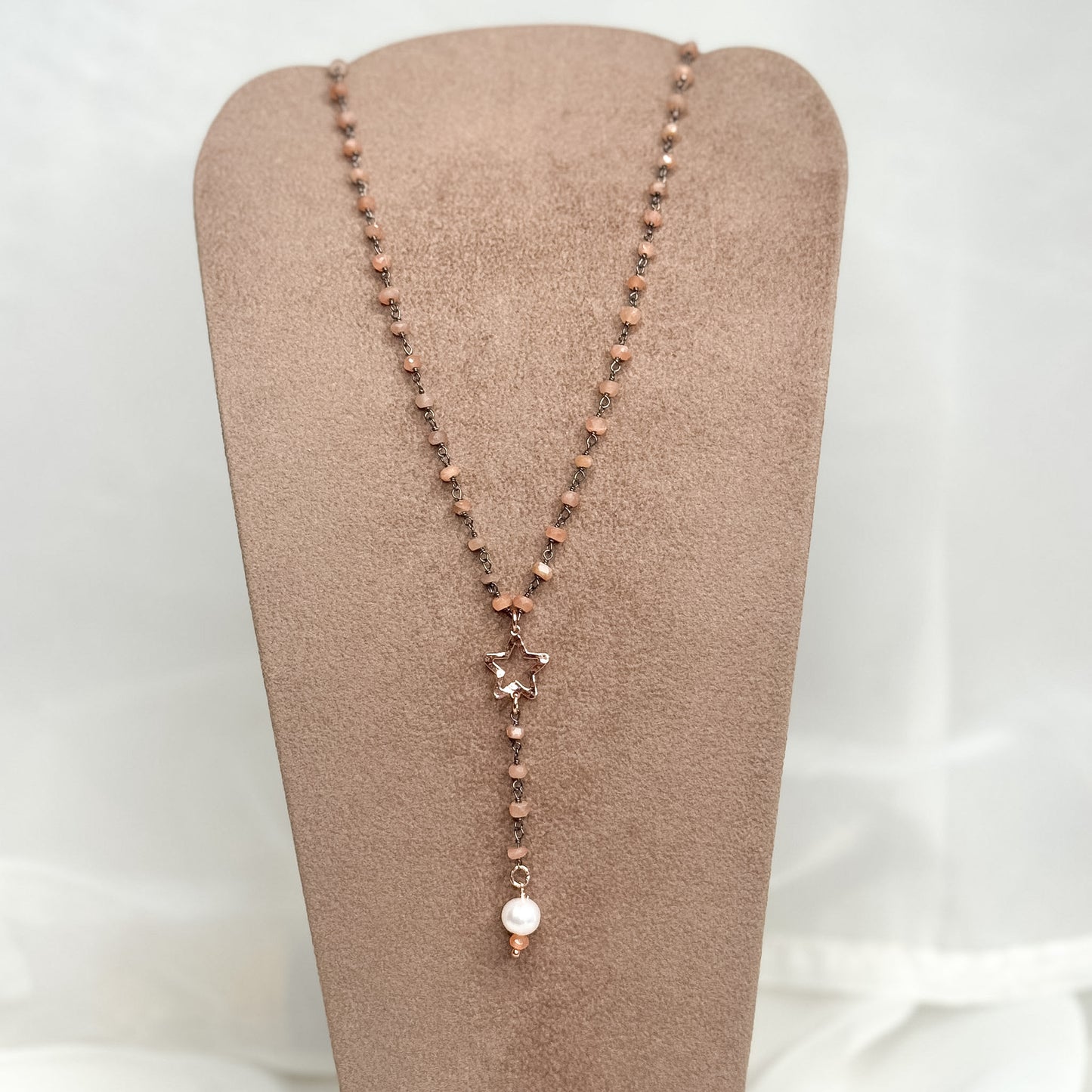 Collana rosario cm45 argento 925 base rutenio con stella vuote e perla pendente - Lumiere Bijoux