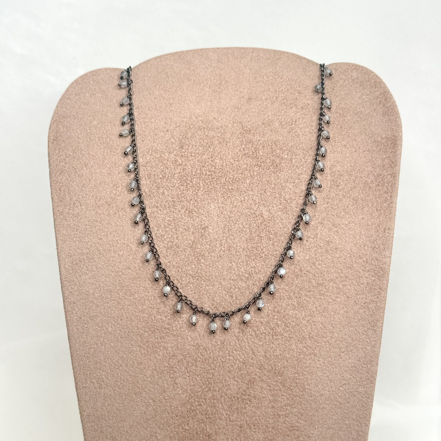 Collana choker cm35 pietre di luna bianca pendenti argento 925 base rutenio - Lumiere Bijoux
