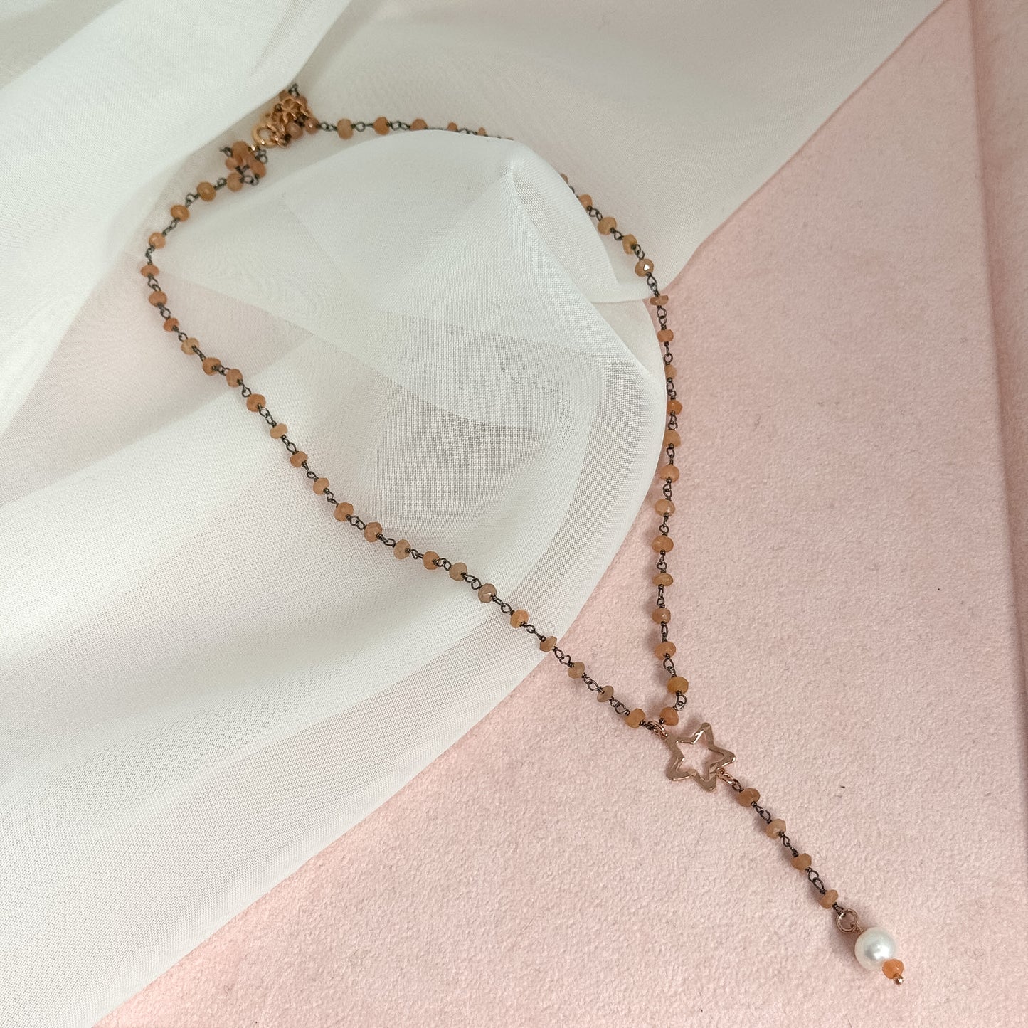 Collana rosario cm45 argento 925 base rutenio con stella vuote e perla pendente - Lumiere Bijoux