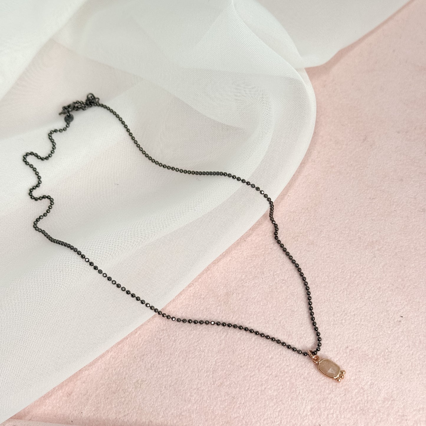 Collana cm40 catena militare argento 925 base rutenio con pietra di luna pendente - Lumiere Bijoux