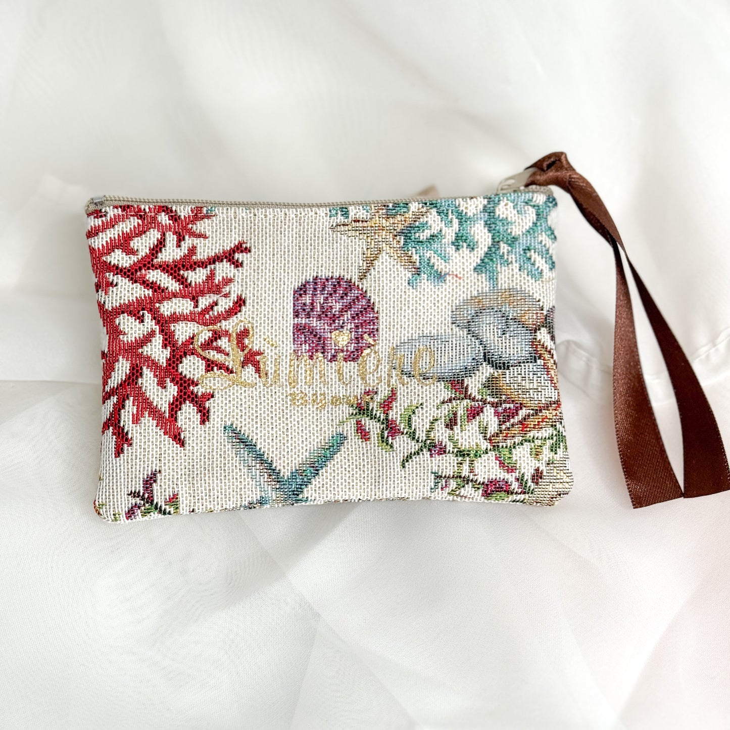 Pochette con zip Lumiere Bijoux in tessuto stampa corallo - edizione limitata - Lumiere Bijoux