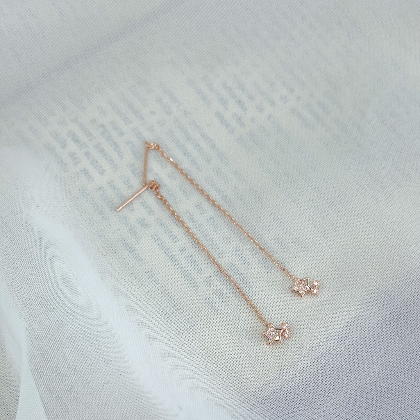 Coppia orecchini catenella con tris stelle zirconi bianchi rosé - Lumiere Bijoux