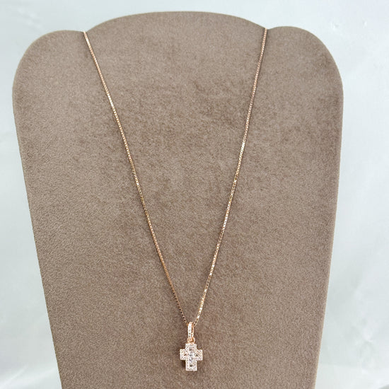 Collana catena veneziana cm 60 con croce cm 1 di zirconi bianchi base rosé - Lumiere Bijoux