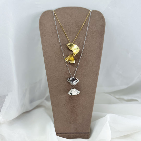 Collana cm 40 con elemento a ventaglio in argento rodio o giallo - pezzo unico - Lumiere Bijoux