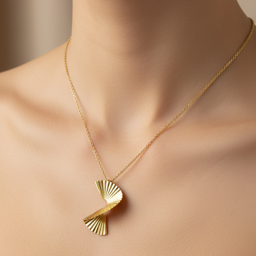 Collana cm 40 con elemento a ventaglio oro giallo - pezzo unico - Lumiere Bijoux