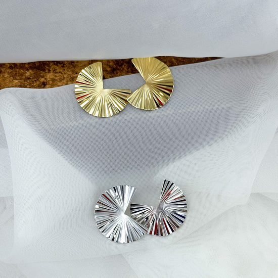 Coppia orecchini a lobo ventagli in argento bagnato oro giallo e rodio - Pezzo unico - Lumiere Bijoux