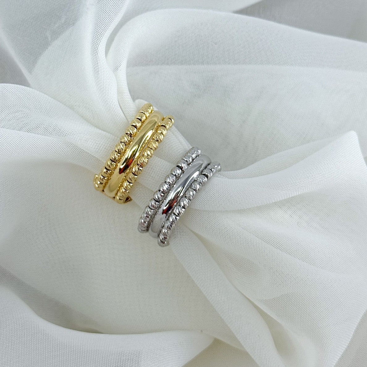 Anello fascia eterea 0.8 cm in argento 925 galvanica oro e rodiato - Pezzo Unico - Lumiere Bijoux