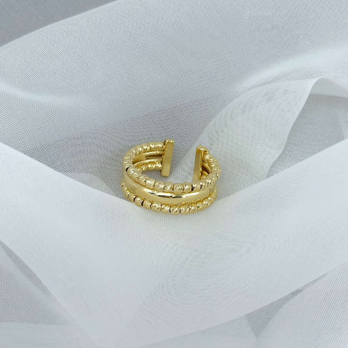 Anello fascia eterea 0.8 cm in argento 925 galvanica oro e rodiato - Pezzo Unico - Lumiere Bijoux