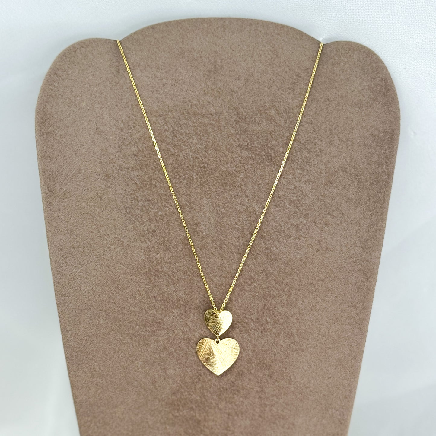 Collana cm 40 con doppio cuore satinato argento galvanica oro - Lumiere Bijoux