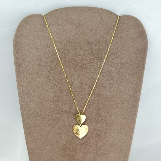 Collana cm 40 con doppio cuore satinato argento galvanica oro - Lumiere Bijoux