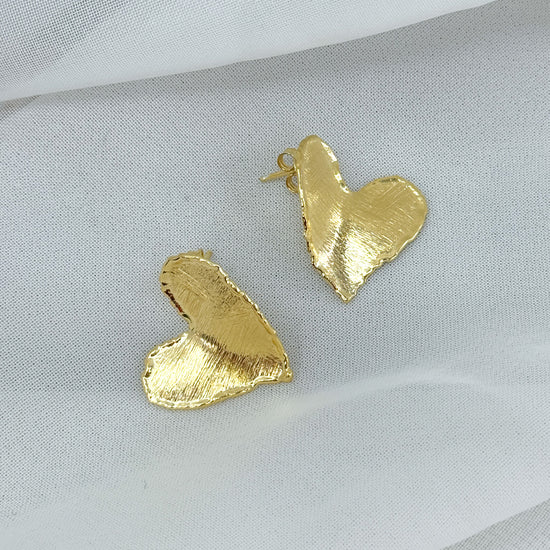 Coppia orecchini lobo con cuore irregolare satinato argento giallo - Lumiere Bijoux