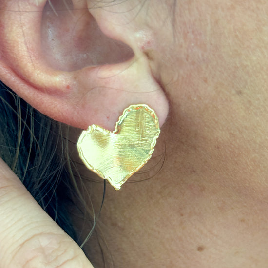 Coppia orecchini lobo con cuore irregolare satinato argento giallo - Lumiere Bijoux