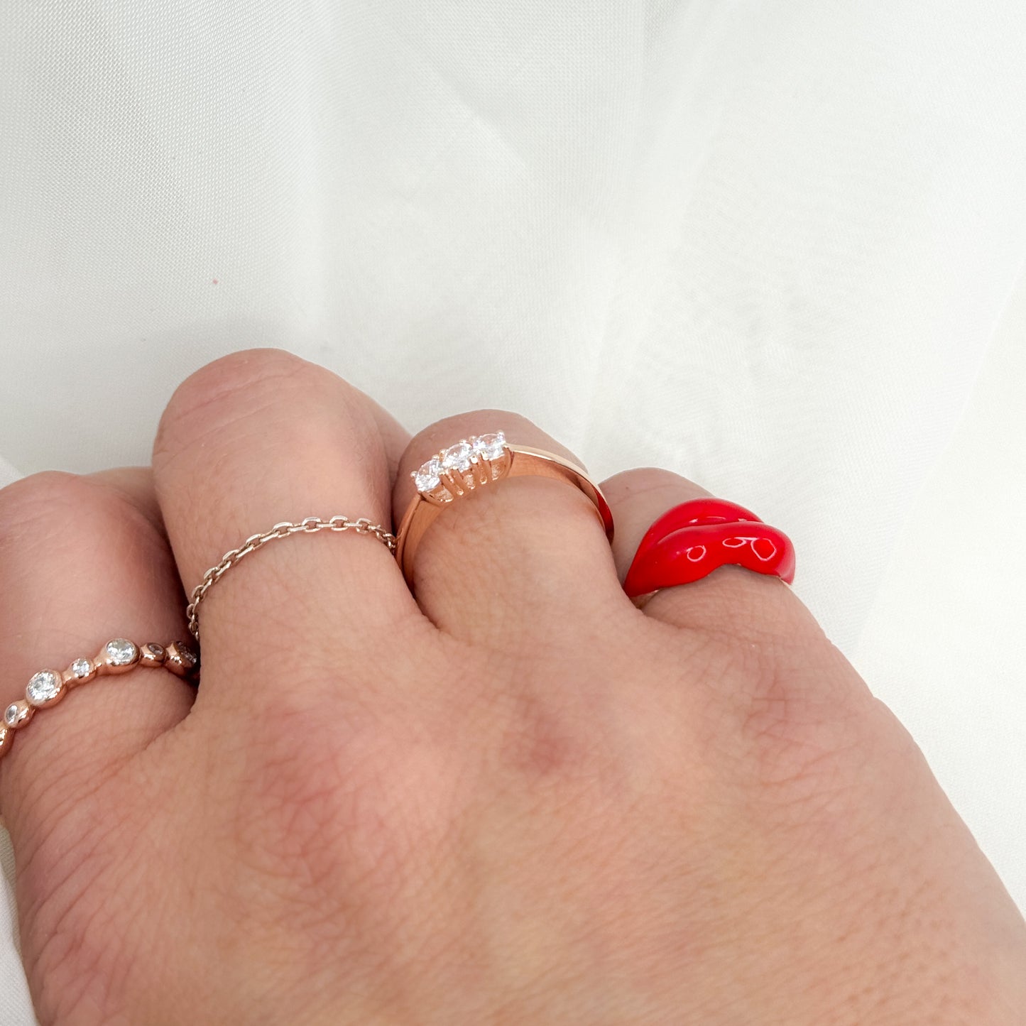 Anello trilogy alto su misura base argento rosé - Lumiere Bijoux