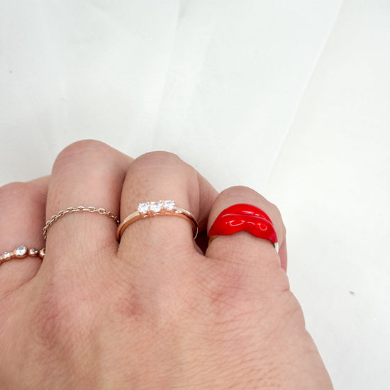 Anello trilogy piatto su misura base argento rosé - Lumiere Bijoux