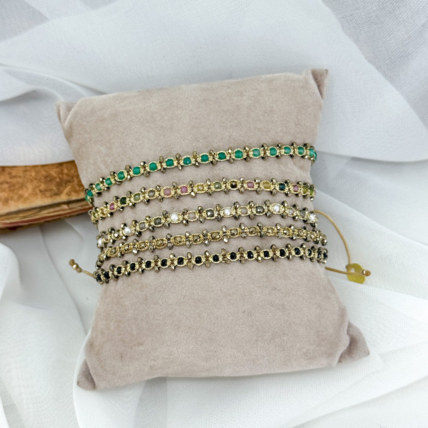 Bracciale Parigi intreccio esclusivo pietre semi preziose - 0.4 cm regolabile - Lumiere Bijoux