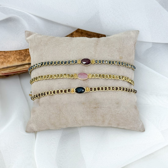 Bracciale Parigi intreccio esclusivo pietra centrale semi preziose - 0.3 cm regolabile - Lumiere Bijoux