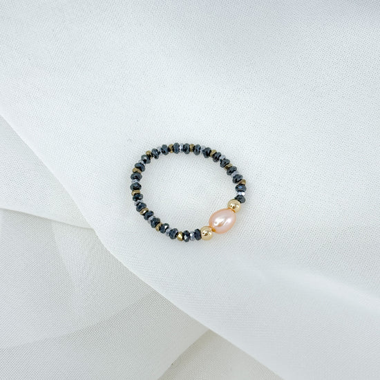 Anello elastico Parigi con ematite e perla rosa - Lumiere Bijoux
