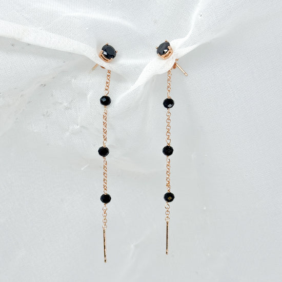 Coppia Orecchini pendenti catenella con 4 zirconi neri a cascata - Lumiere Bijoux