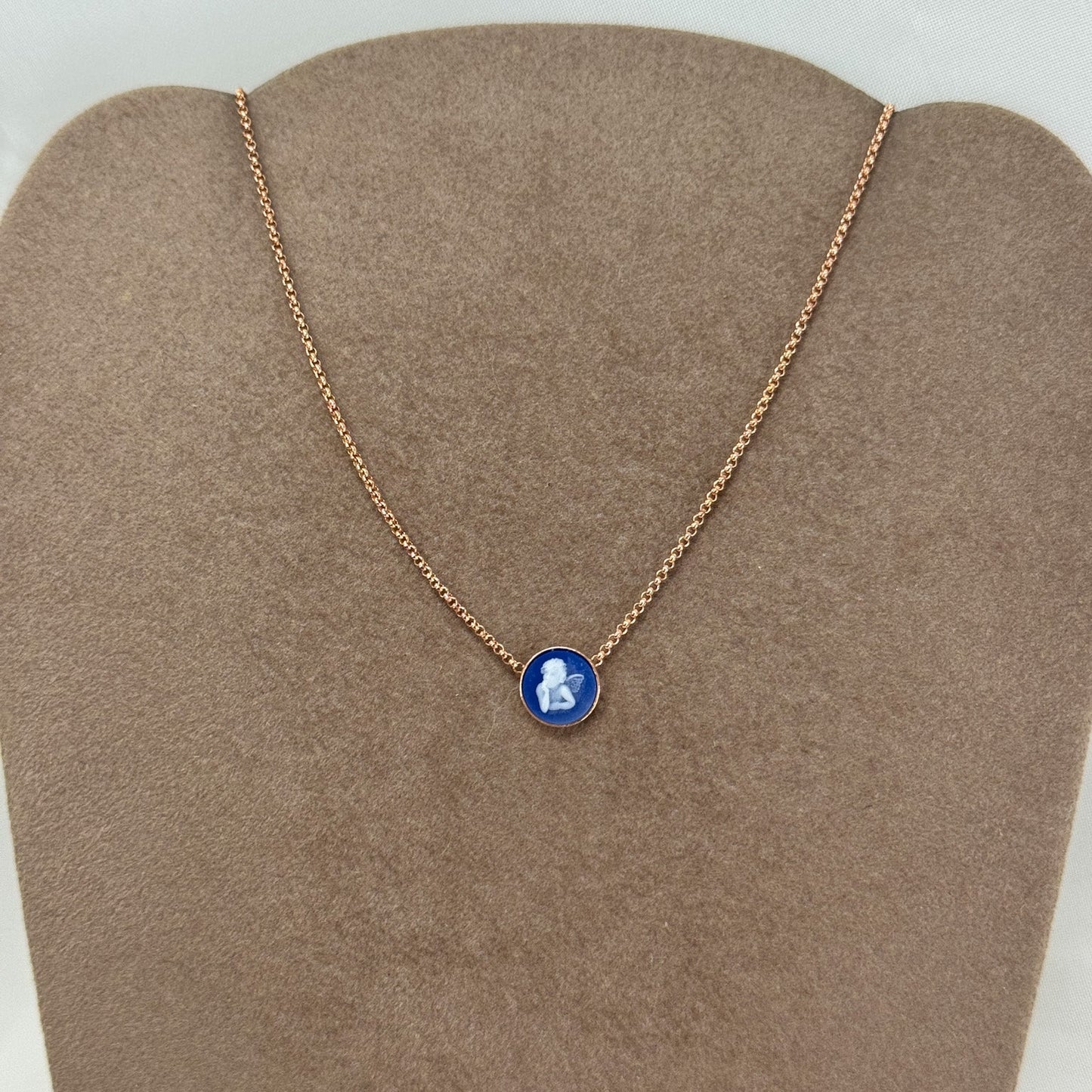 Collana catena rolò con cameo angelo in linea in argento rosé - Lumiere Bijoux