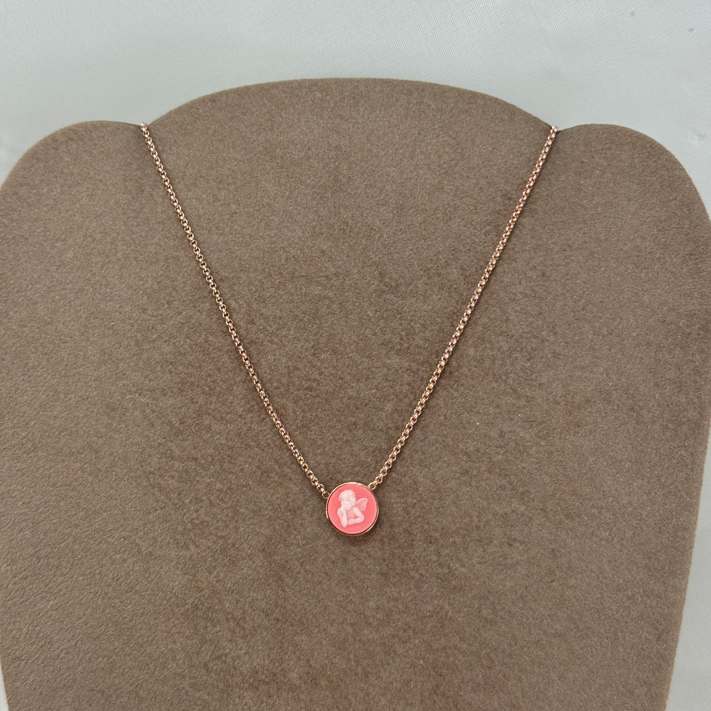 Collana catena rolò con cameo angelo in linea in argento rosé - Lumiere Bijoux