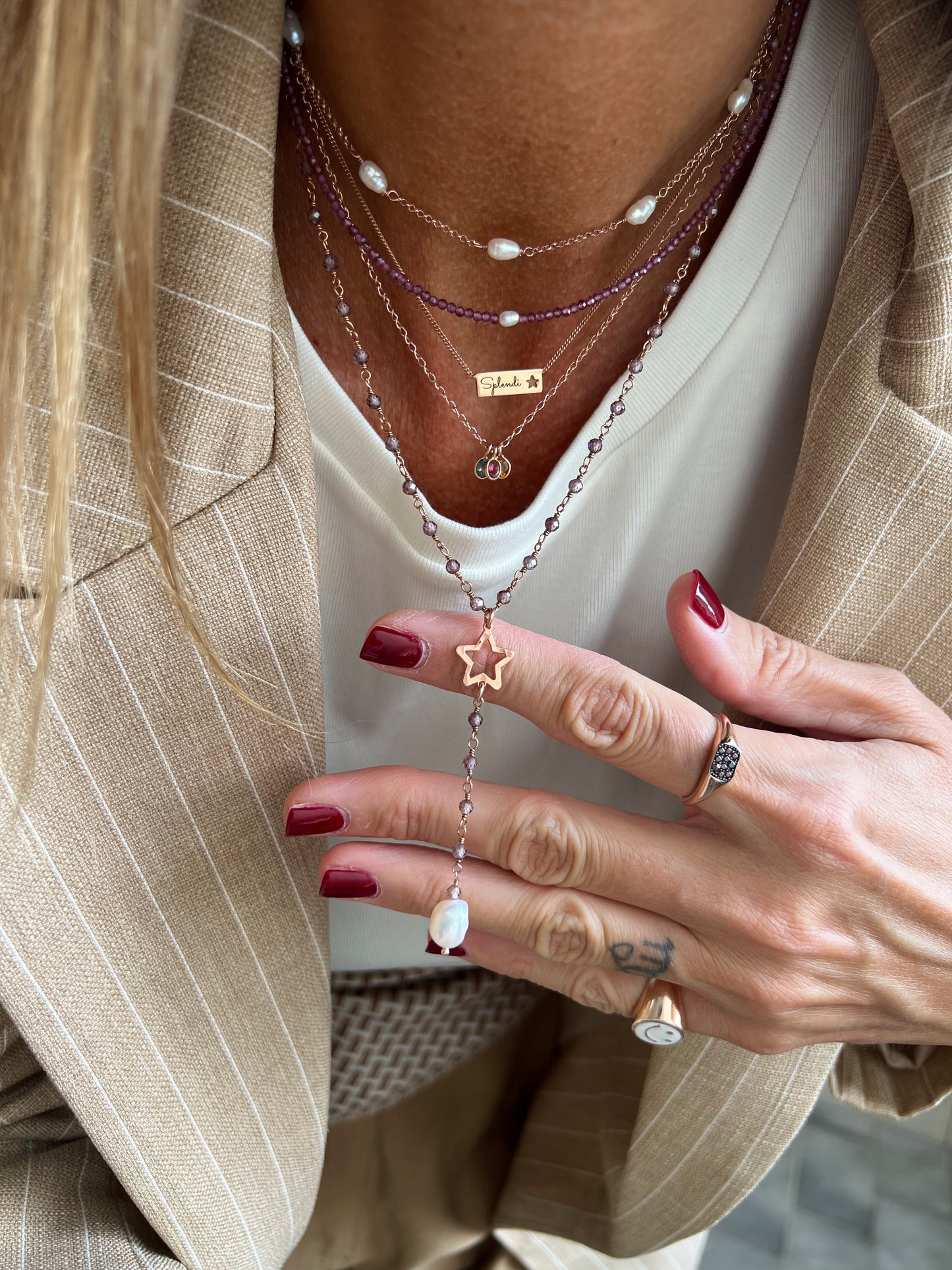 Collane choker Cristalli Colorati e Perla Risino centrale - 35cm - Lumiere Bijoux