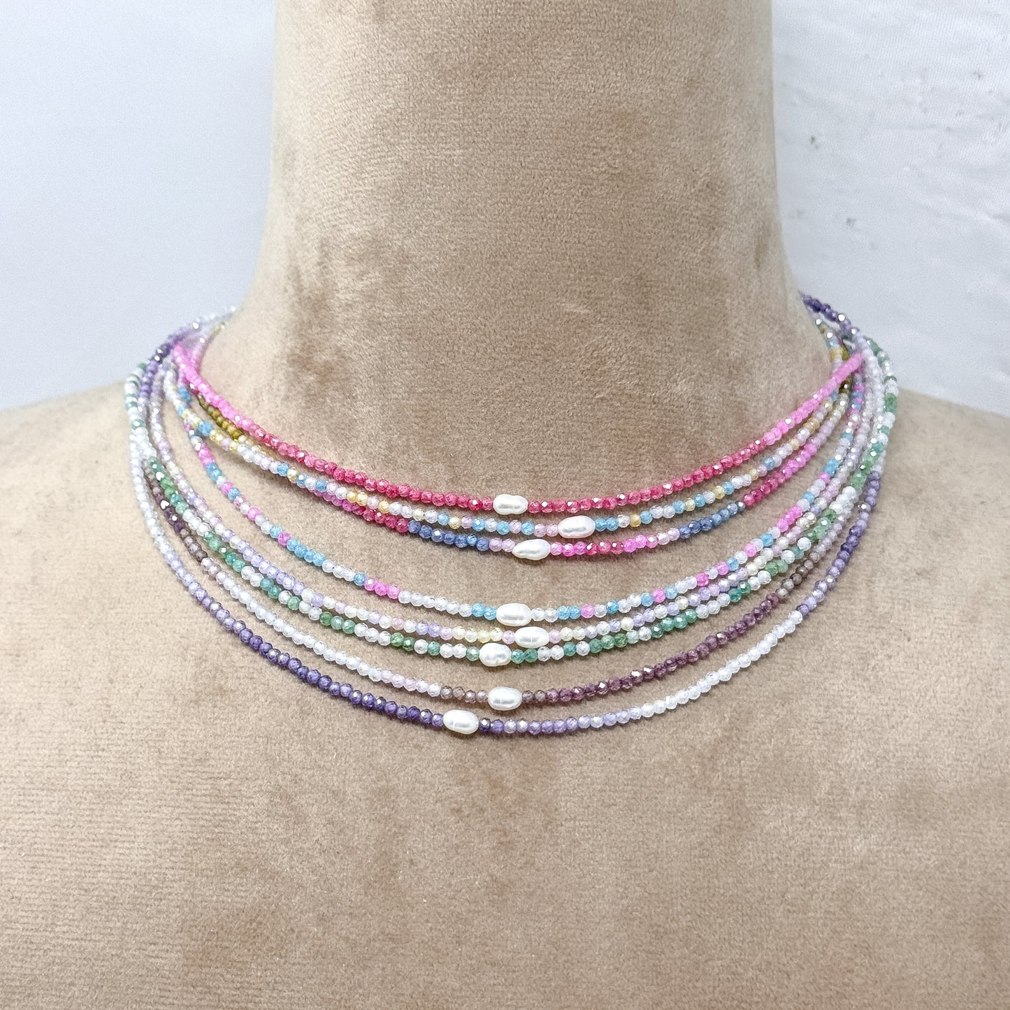 Collane choker Cristalli Multicolore e Perla Risino centrale - 35cm - Lumiere Bijoux