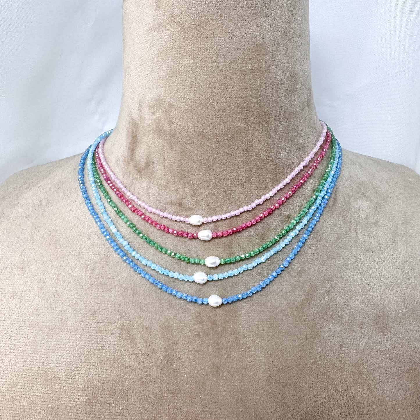 Collane choker Cristalli Colorati e Perla Risino centrale - 35cm - Lumiere Bijoux