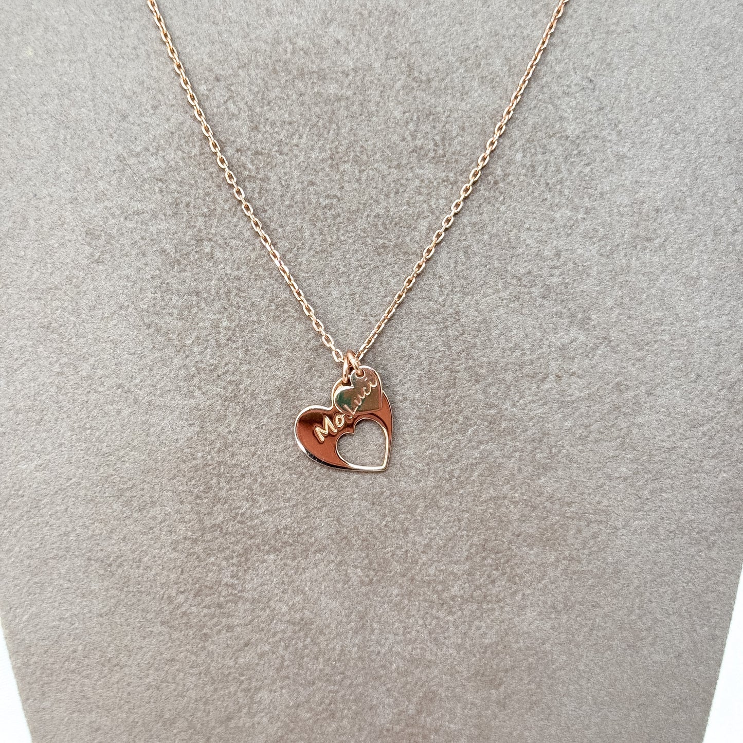 Collana caten grumette 50cm con cuore MOM + micro cuore personalizzato - Festa della mamma - Lumiere Bijoux