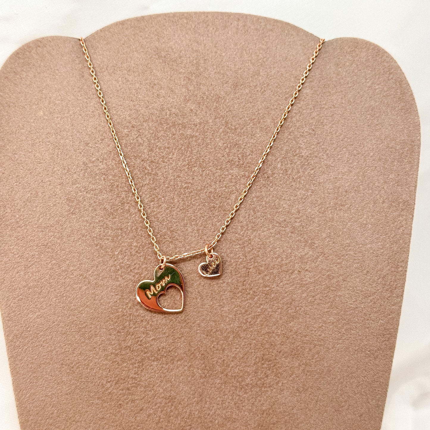 Collana caten grumette 50cm con cuore MOM + micro cuore personalizzato - Festa della mamma - Lumiere Bijoux