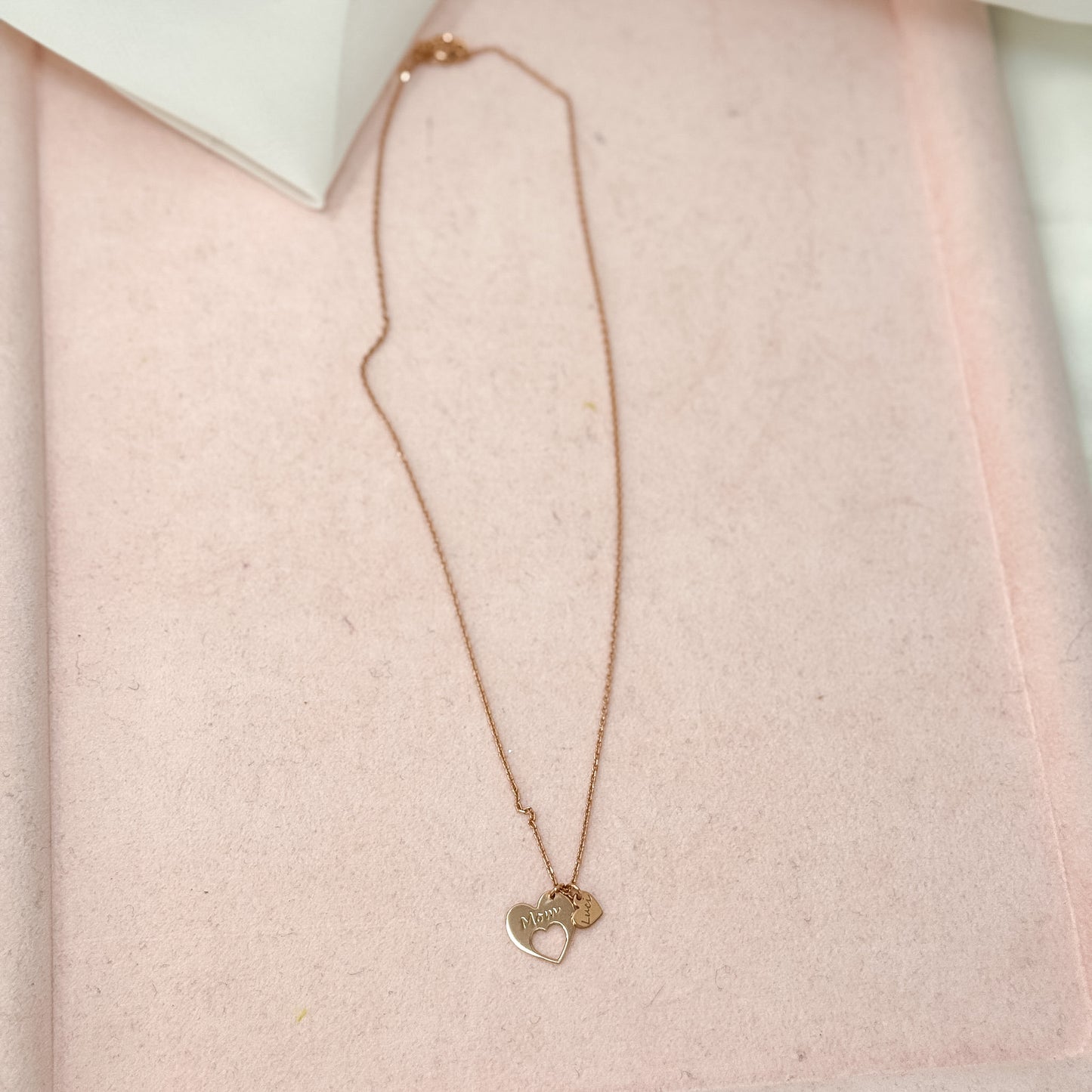 Collana caten grumette 50cm con cuore MOM + micro cuore personalizzato - Festa della mamma - Lumiere Bijoux