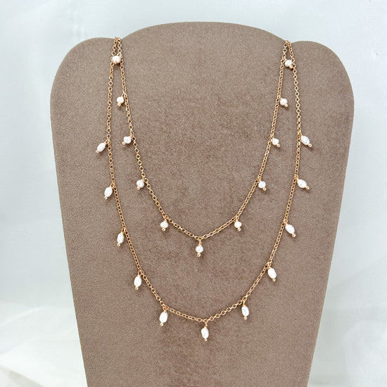 Collana catena rolló con micro perle naturali risino da 0,4 mm pendenti cm 35 - Lumiere Bijoux