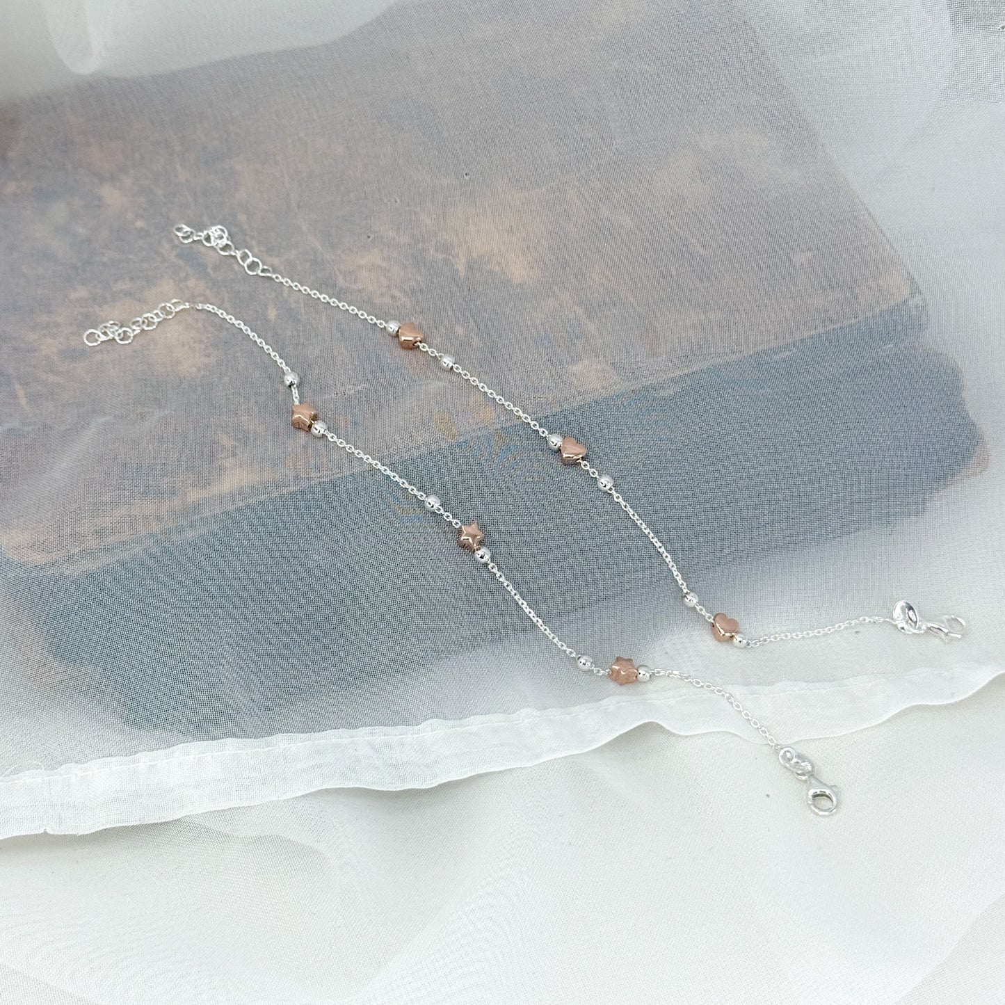 Bracciale catena forzatina argento alternata da stelle o cuori rosè - Lumiere Bijoux