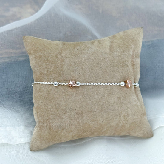 Bracciale catena forzatina argento alternata da stelle o cuori rosè - Lumiere Bijoux