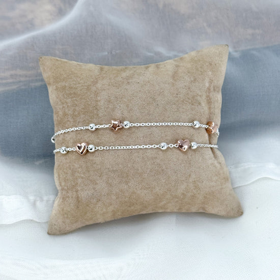 Bracciale catena forzatina argento alternata da stelle o cuori rosè - Lumiere Bijoux